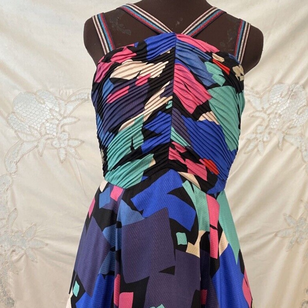 Anthropologie SHOSHANNA Full tulle Flare 50s style Dress Multicolor strap sz M